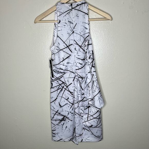 Y Yigal x Design Lab Sheath Dress 2 XS Black White Mini Peplum High Neck New - Picture 5 of 13